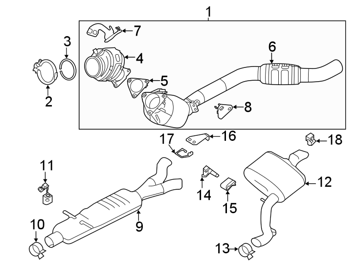 Diagram Exhaust system. Exhaust components. for your 2018 Land Rover Range Rover Velar   