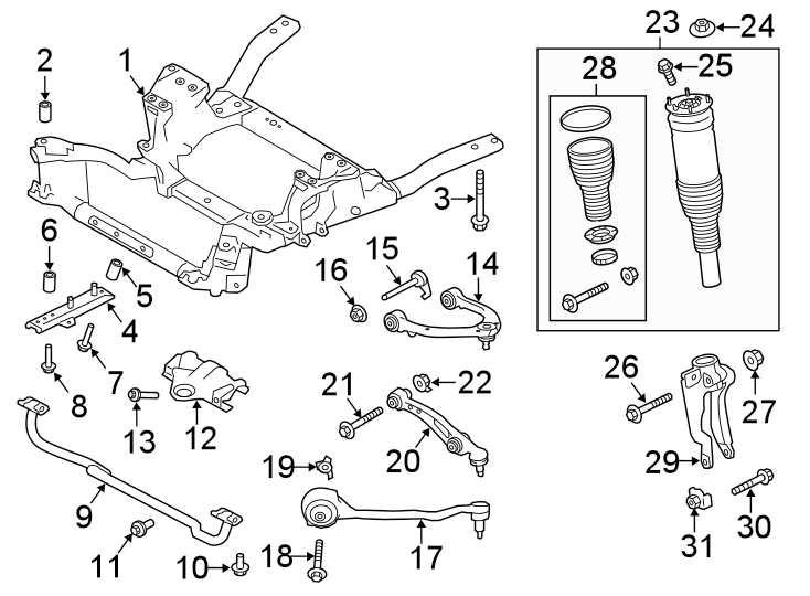 Diagram Front suspension. Suspension components. for your 2019 Land Rover Range Rover Velar   