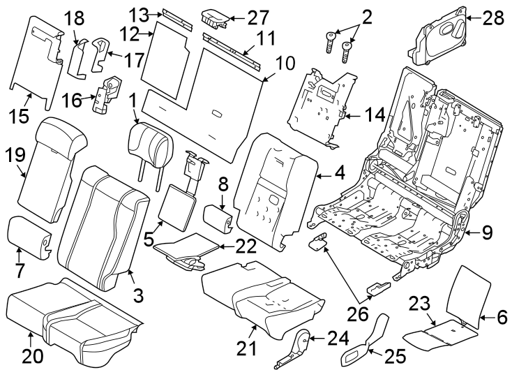 Diagram Seats & tracks. Rear seat components. for your 2018 Land Rover Range Rover Velar 3.0L V6 A/T S Sport Utility 