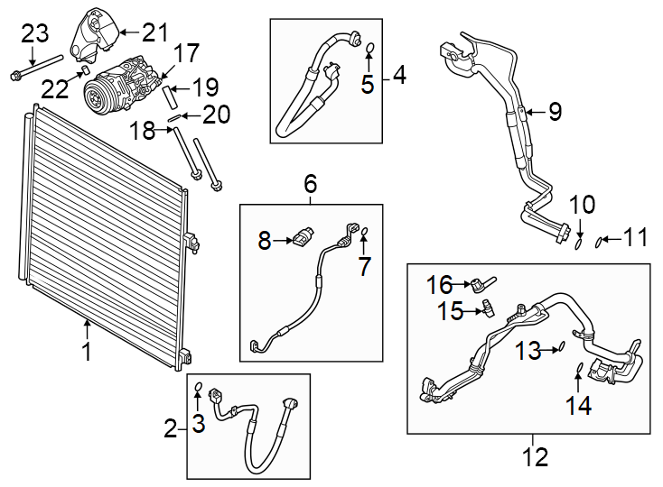 Diagram Air conditioner & heater. Compressor & lines. Condenser. for your 2018 Land Rover Range Rover Evoque   