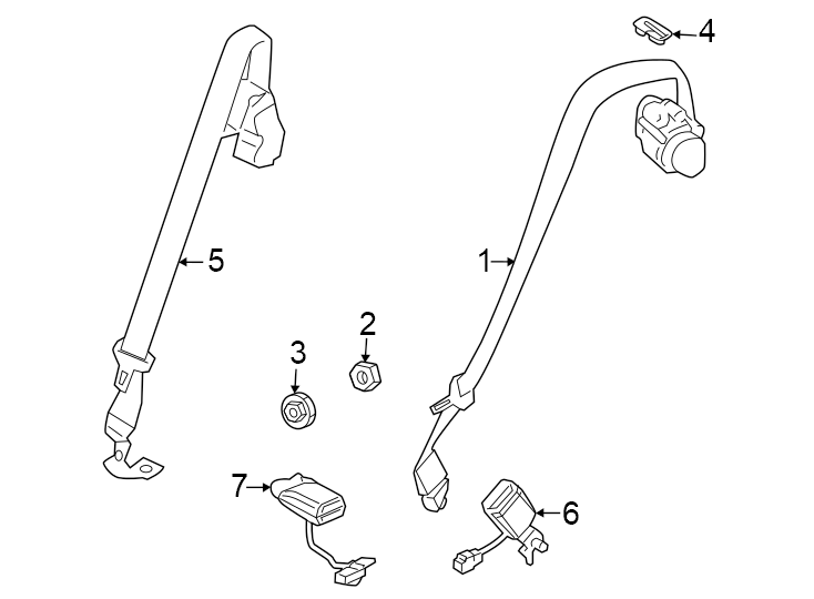 Diagram Restraint systems. Second row seat belts. for your Land Rover