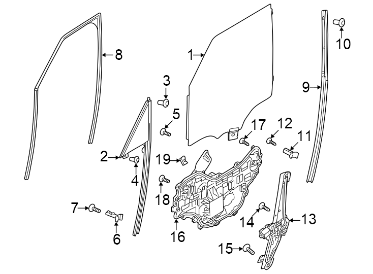 Diagram Front door. Glass & hardware. for your 2022 Land Rover Defender 110   