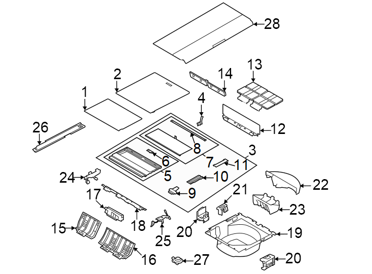 Diagram Rear body & floor. Interior trim. for your 2023 Land Rover Defender 90 5.0L V8 A/T V8 Carpathian Edition Sport Utility 