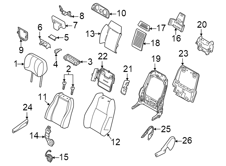 Diagram Seats & tracks. Driver seat components. for your Land Rover Range Rover Velar  