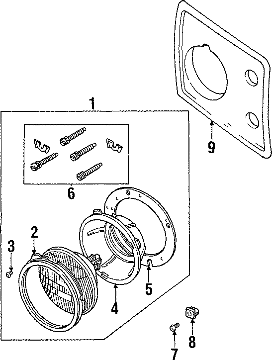 Diagram FRONT LAMPS. HEADLAMP COMPONENTS. for your 1996 Land Rover Discovery  SD Sport Utility 