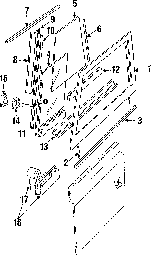 Diagram DOOR. GLASS & HARDWARE. for your 1997 Land Rover Defender 90   