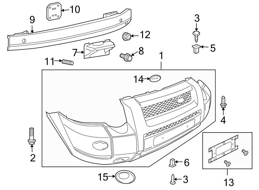 Diagram FRONT BUMPER. BUMPER & COMPONENTS. for your 2019 Land Rover Range Rover  HSE P400e Sport Utility 