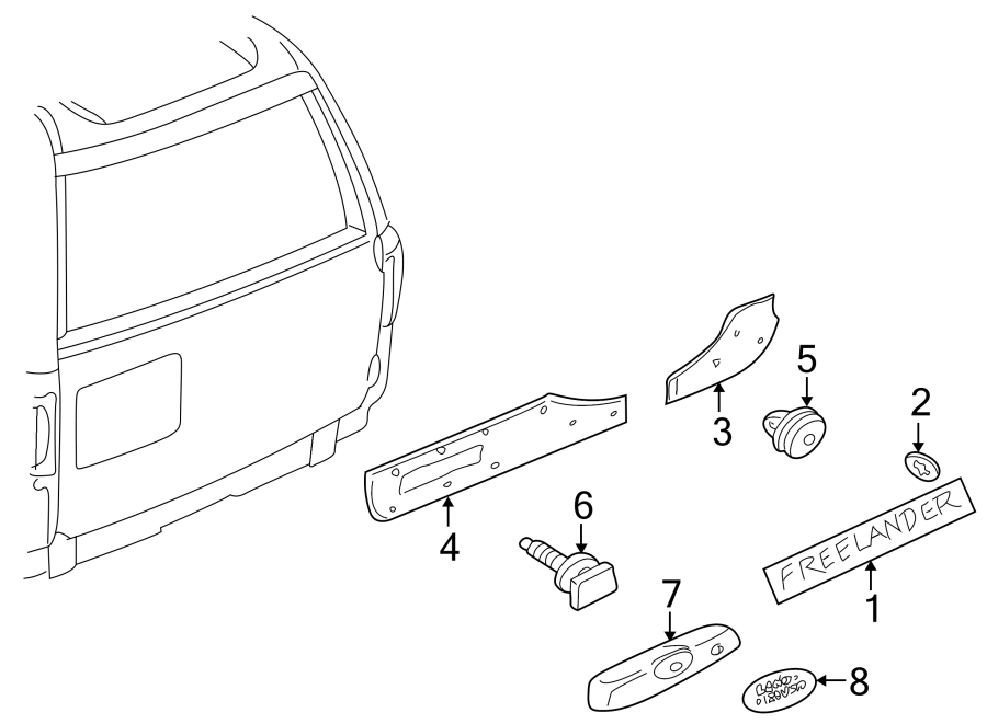 Diagram BACK DOOR. EXTERIOR TRIM. for your 2018 Land Rover Range Rover Velar   