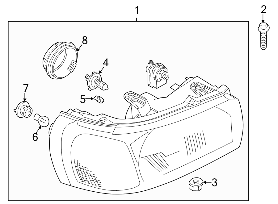 Diagram FRONT LAMPS. HEADLAMP COMPONENTS. for your Land Rover