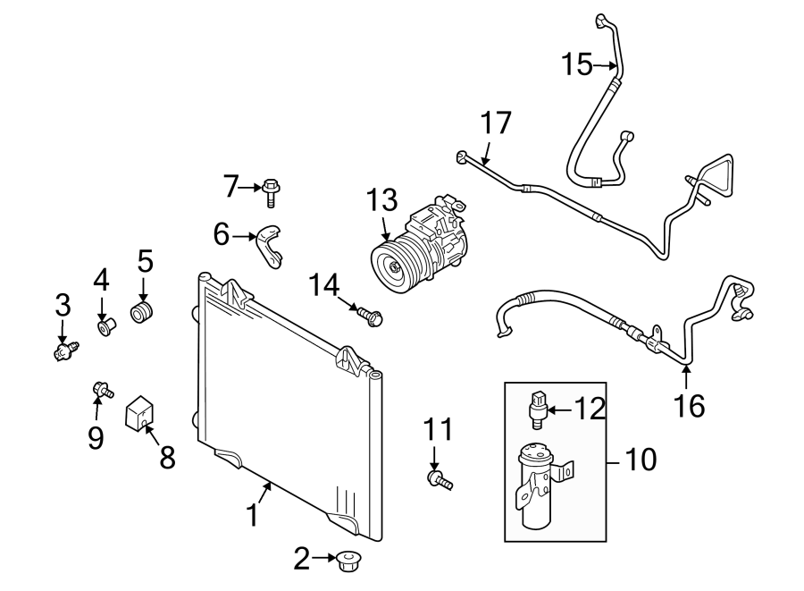 Diagram AIR CONDITIONER & HEATER. COMPRESSOR & LINES. CONDENSER. for your Land Rover LR2  