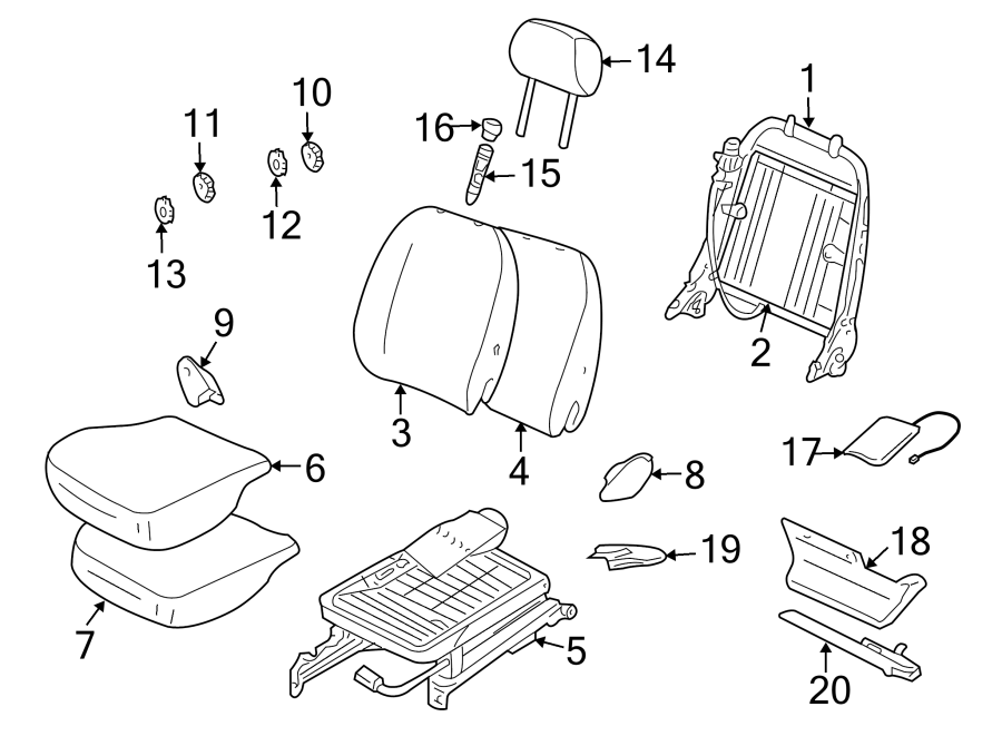 Diagram SEATS & TRACKS. FRONT SEAT COMPONENTS. for your Land Rover