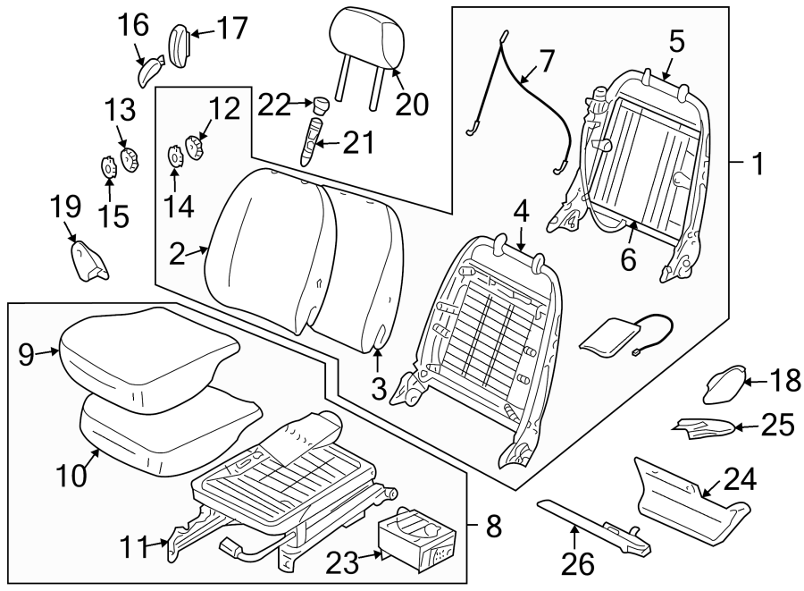 Diagram SEATS & TRACKS. FRONT SEAT COMPONENTS. for your Land Rover