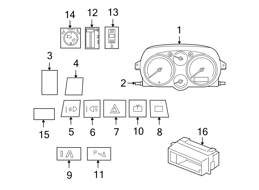 Full size assembly image of INSTRUMENT PANEL. CLUSTER & SWITCHES. (1/1)