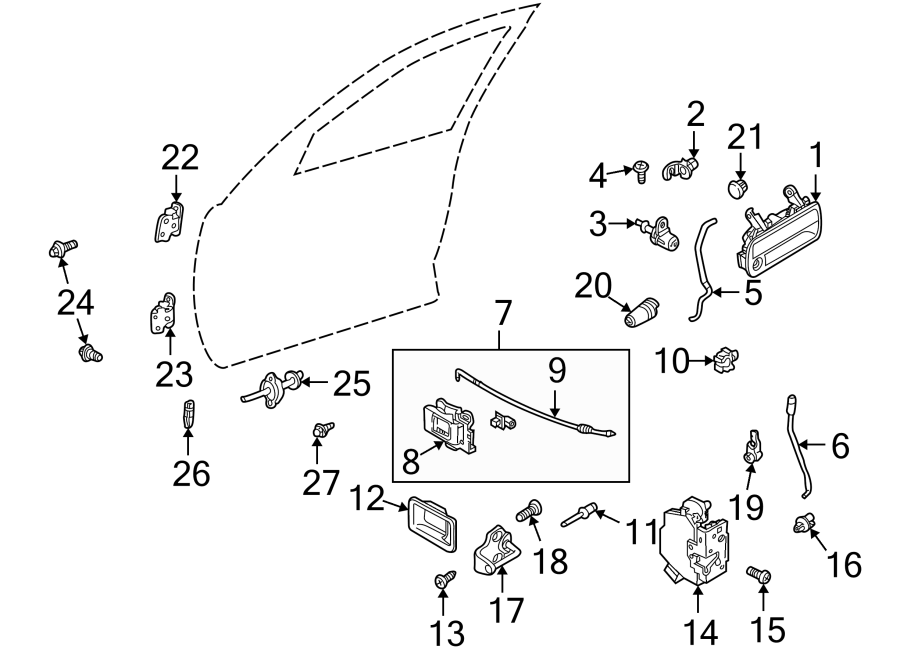 Diagram FRONT DOOR. LOCK & HARDWARE. for your 2024 Land Rover Range Rover Velar   