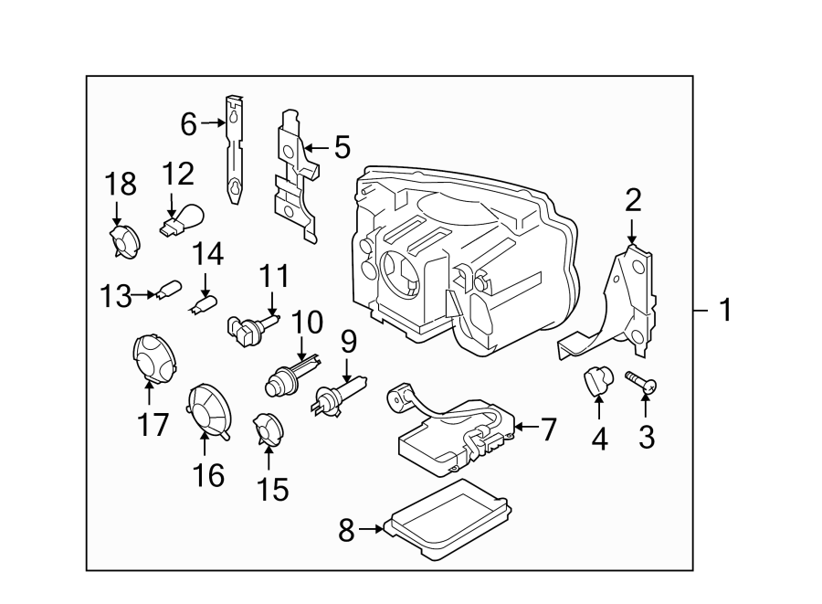 Diagram FRONT LAMPS. HEADLAMP COMPONENTS. for your 2009 Land Rover LR3   