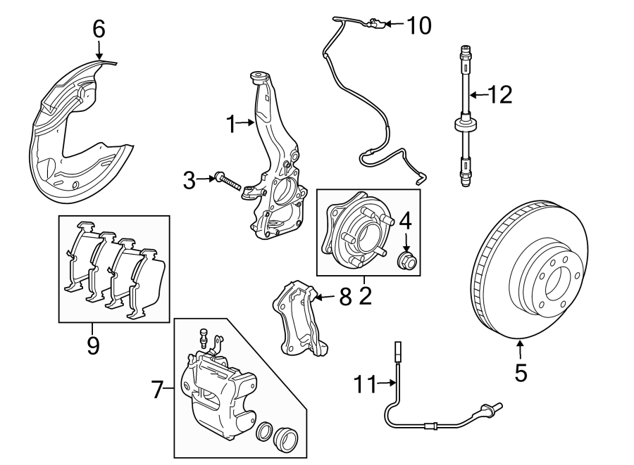 Diagram FRONT SUSPENSION. BRAKE COMPONENTS. for your Land Rover