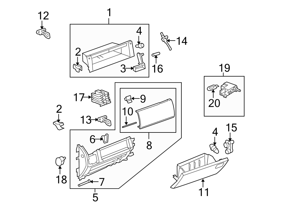 Diagram INSTRUMENT PANEL. GLOVE BOX. for your Land Rover LR2  