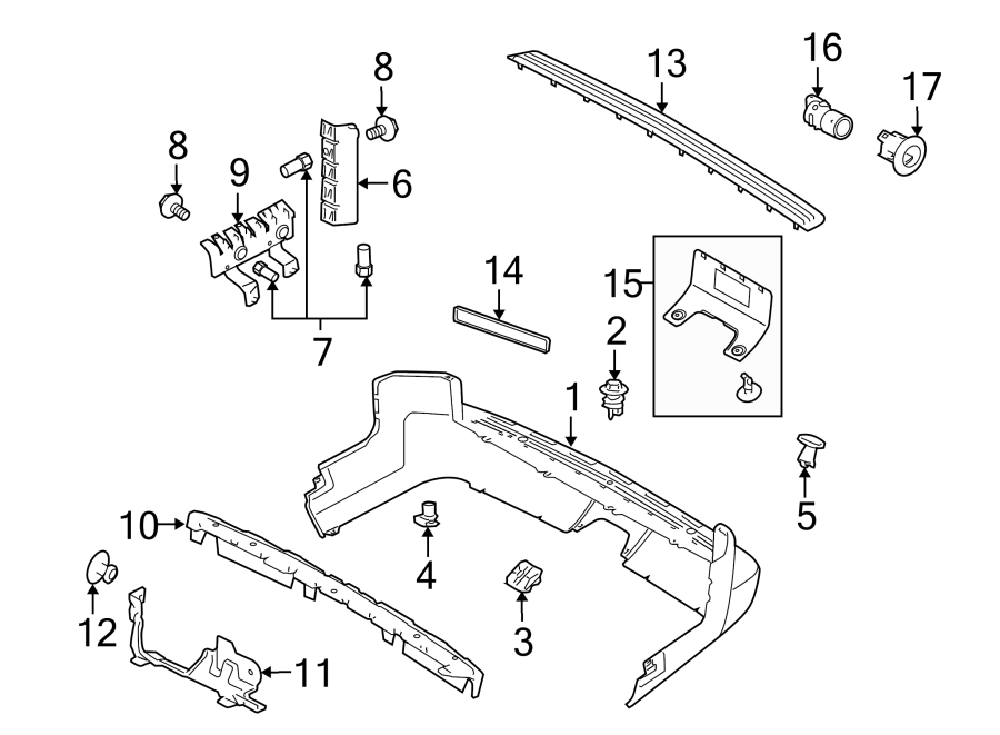 Diagram REAR BUMPER. BUMPER & COMPONENTS. for your Land Rover