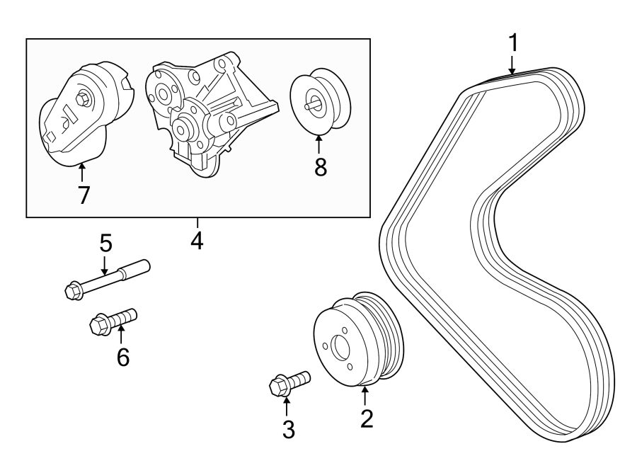 Diagram BELTS & PULLEYS. for your 2021 Land Rover Range Rover Sport 2.0L Ingenium PLUG-IN HYBRID EV-GAS (PHEV) A/T AWD Autobiography Sport Utility 