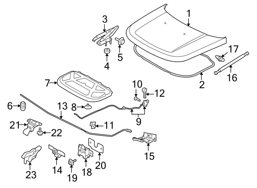 Diagram HOOD & COMPONENTS. for your 2016 Land Rover LR4  HSE Lux Sport Utility 