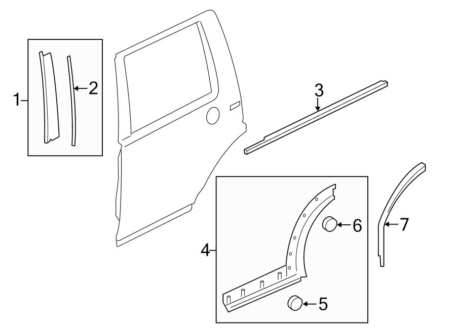 Diagram REAR DOOR. EXTERIOR TRIM. for your 2018 Land Rover Range Rover Velar   