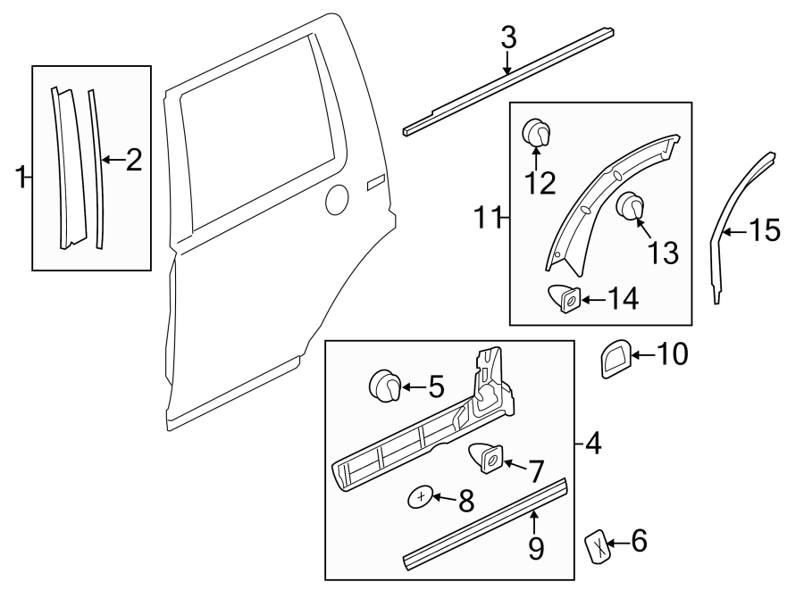 Diagram REAR DOOR. EXTERIOR TRIM. for your 2018 Land Rover Range Rover Velar   