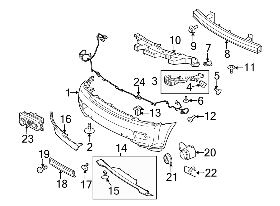 Diagram FRONT BUMPER. BUMPER & COMPONENTS. for your 2010 Land Rover LR2   