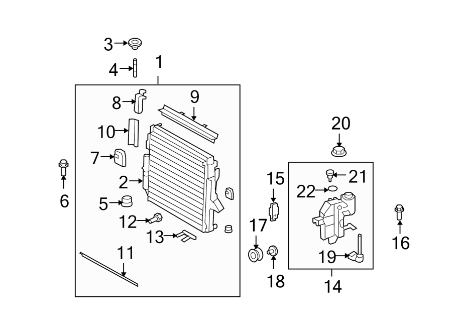 Diagram RADIATOR & COMPONENTS. for your 2014 Land Rover Range Rover Sport  SE Sport Utility 