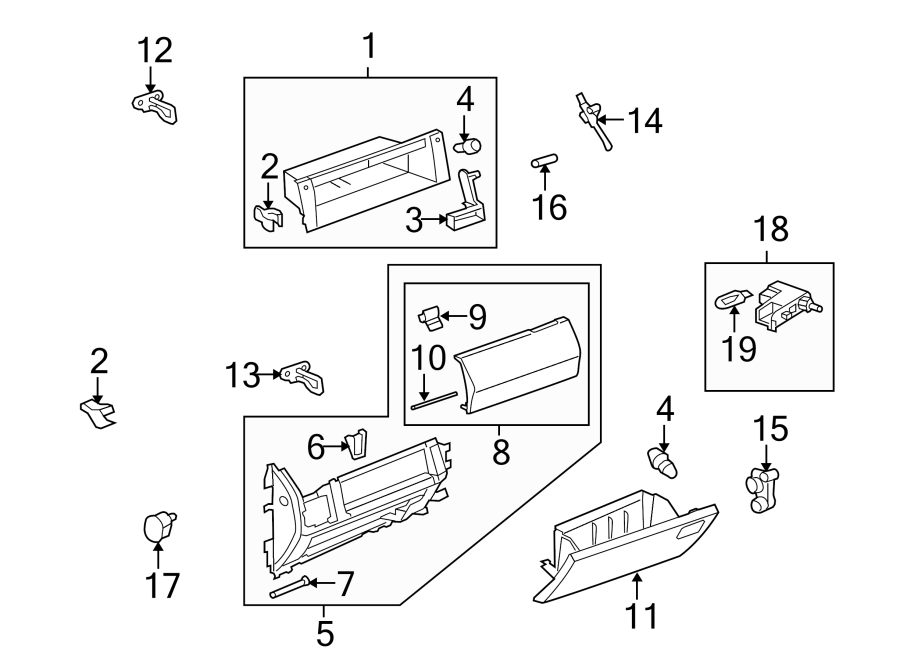 Diagram INSTRUMENT PANEL. GLOVE BOX. for your Land Rover LR2  