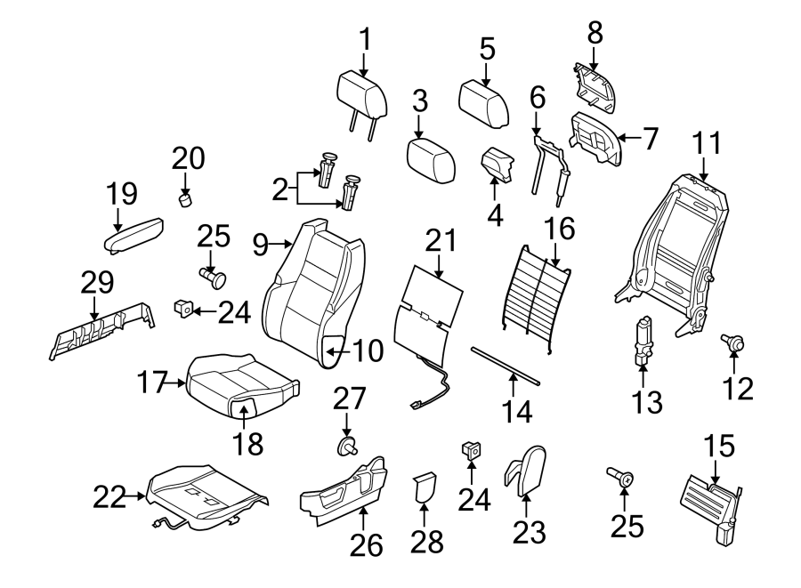 Diagram SEATS & TRACKS. FRONT SEAT COMPONENTS. for your 2020 Land Rover Defender 110 3.0L 6 cylinder MILD HYBRID EV-GAS (MHEV) A/T X Sport Utility 