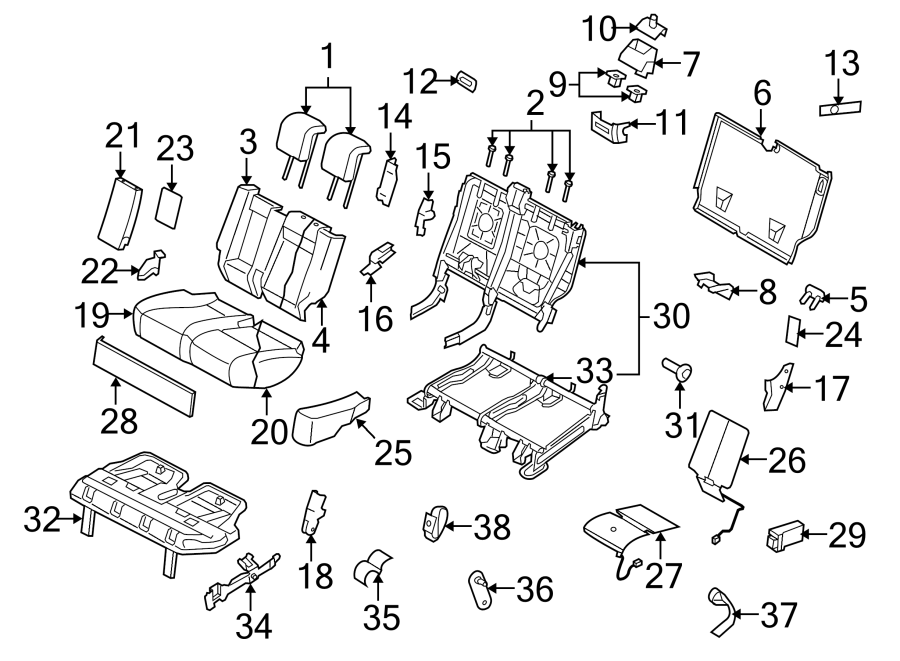 Diagram SEATS & TRACKS. REAR SEAT COMPONENTS. for your Land Rover