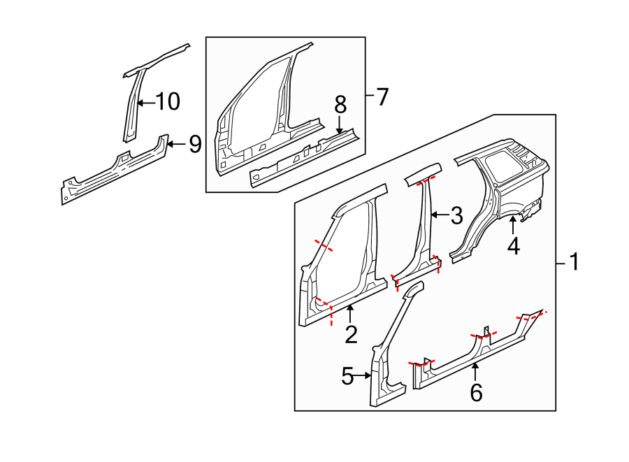 Diagram PILLARS. ROCKER & FLOOR. UNISIDE. for your 2021 Land Rover Defender 110  X Sport Utility 