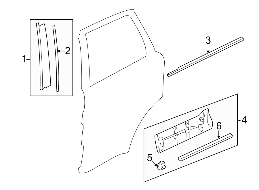 Diagram REAR DOOR. EXTERIOR TRIM. for your Land Rover