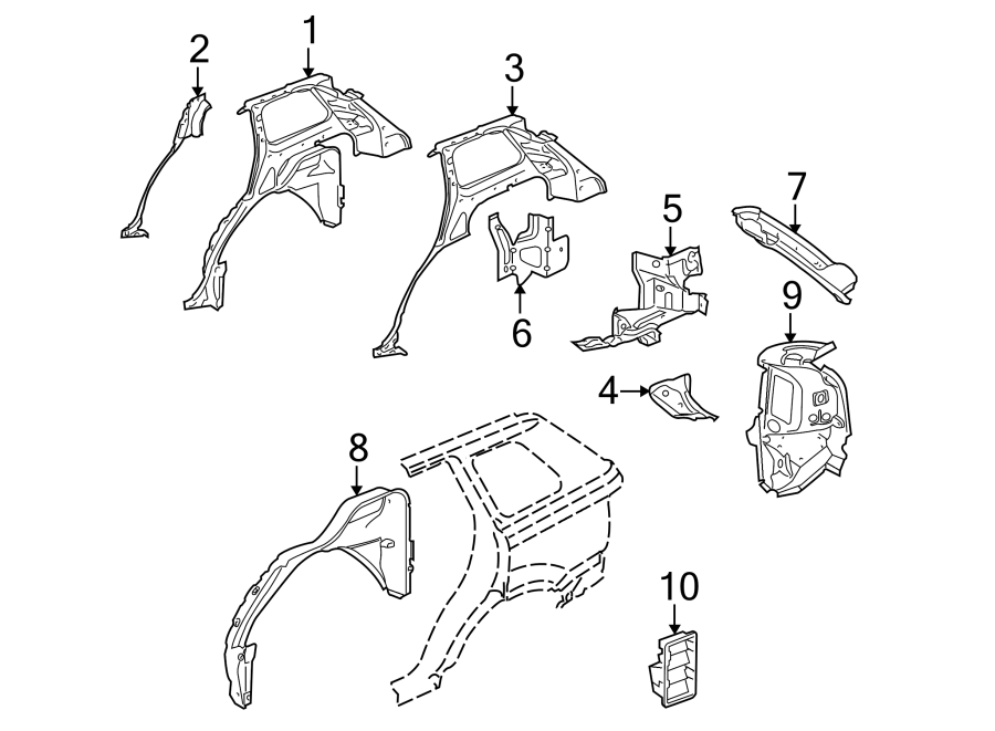 Diagram QUARTER PANEL. INNER COMPONENTS. for your 2023 Land Rover Defender 110   