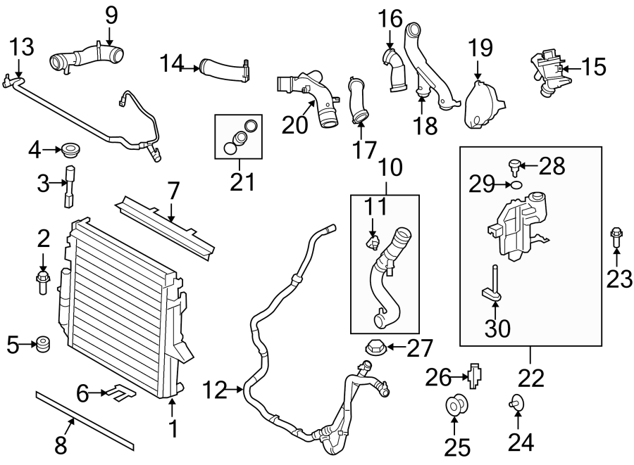 Diagram RADIATOR & COMPONENTS. for your Land Rover
