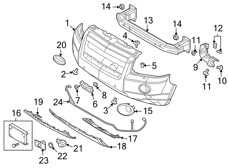 Diagram FRONT BUMPER & GRILLE. BUMPER & COMPONENTS. for your 2023 Land Rover Defender 90 5.0L V8 A/T V8 Carpathian Edition Sport Utility 