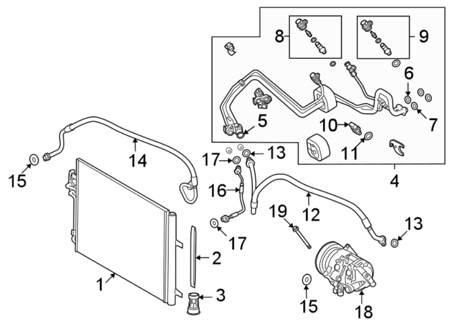 Diagram AIR CONDITIONER & HEATER. COMPRESSOR & LINES. CONDENSER. for your 2014 Land Rover Range Rover Sport  Autobiography Sport Utility 