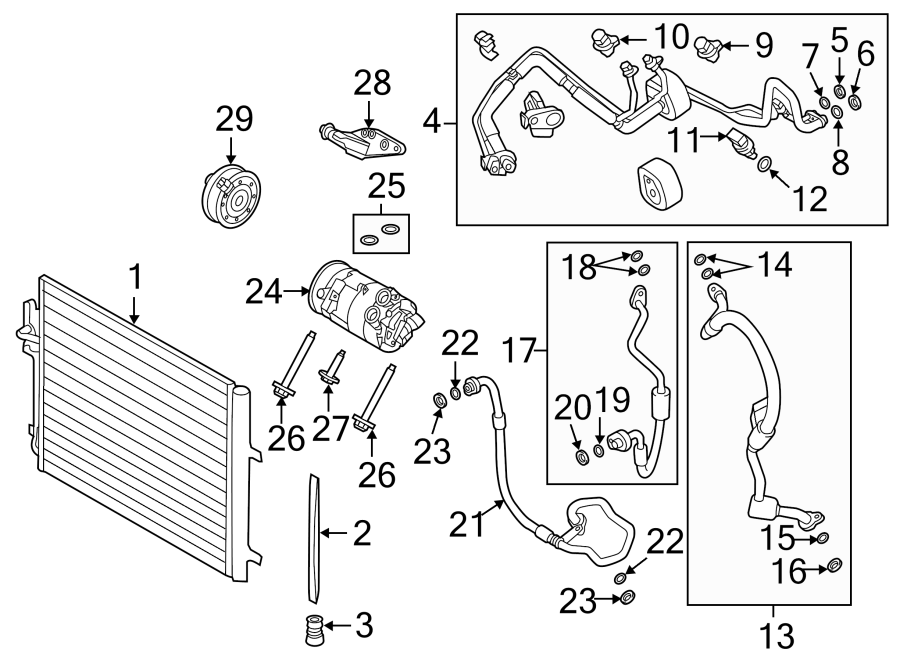 Diagram AIR CONDITIONER & HEATER. COMPRESSOR & LINES. CONDENSER. for your 2011 Land Rover Range Rover Sport   