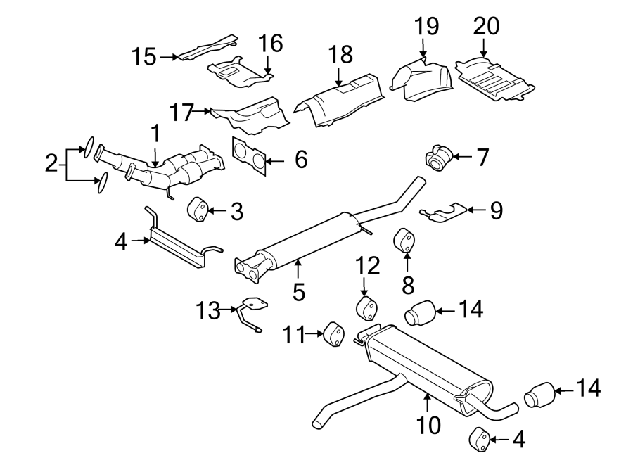 Diagram EXHAUST SYSTEM. EXHAUST COMPONENTS. for your 2018 Land Rover Range Rover Velar   