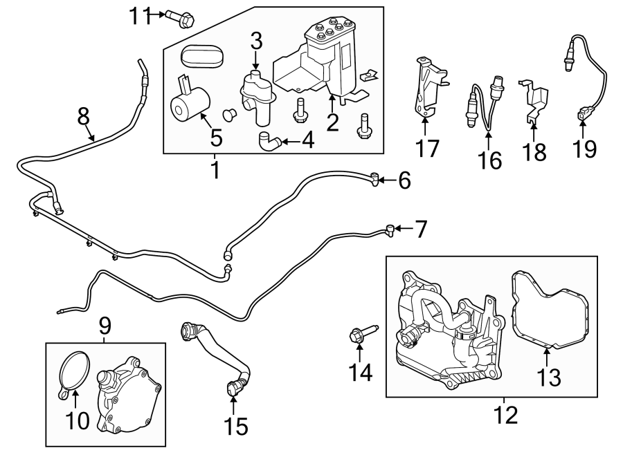 Diagram EMISSION SYSTEM. EMISSION COMPONENTS. for your 2015 Land Rover Range Rover  HSE Sport Utility 