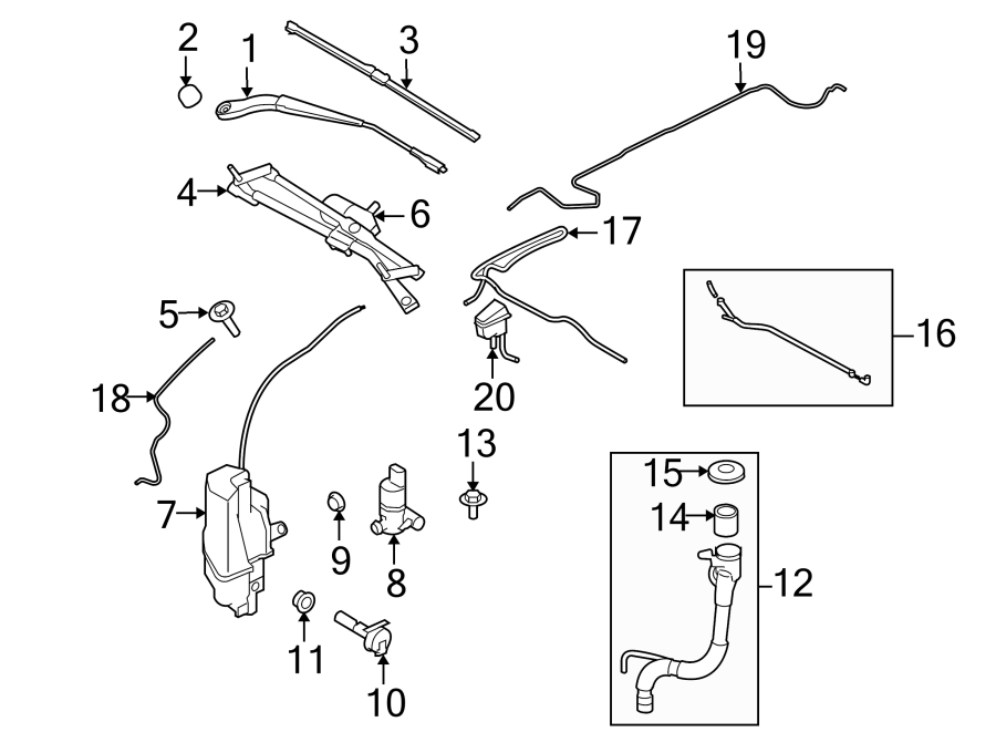 Diagram WINDSHIELD. WIPER & WASHER COMPONENTS. for your 2020 Land Rover Range Rover 3.0L Td6 V6 DIESEL A/T AWD HSE Sport Utility 