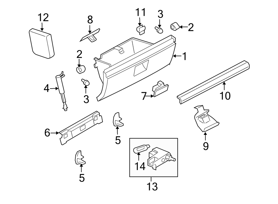 Diagram INSTRUMENT PANEL. GLOVE BOX. for your 2012 Land Rover Range Rover Sport   