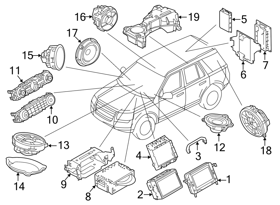 Diagram INSTRUMENT PANEL. SOUND SYSTEM. for your 2014 Land Rover LR2   