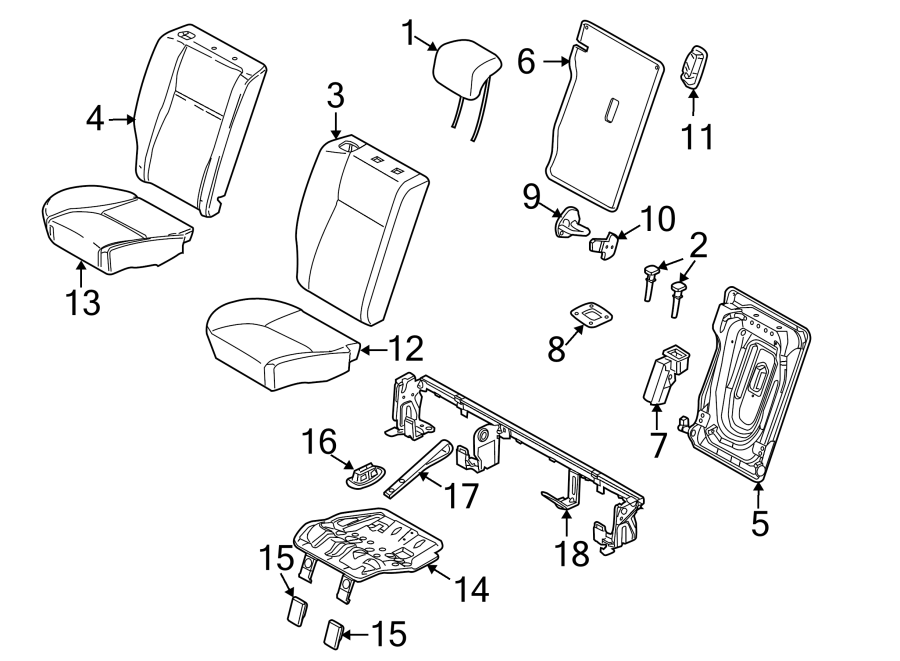 Diagram SEATS & TRACKS. REAR SEAT COMPONENTS. for your 2018 Land Rover Range Rover Velar 3.0L V6 A/T S Sport Utility 