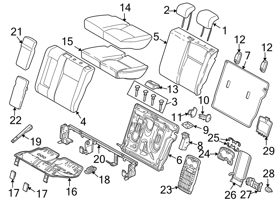 Diagram SEATS & TRACKS. REAR SEAT COMPONENTS. for your 2018 Land Rover Range Rover Velar 3.0L V6 A/T S Sport Utility 