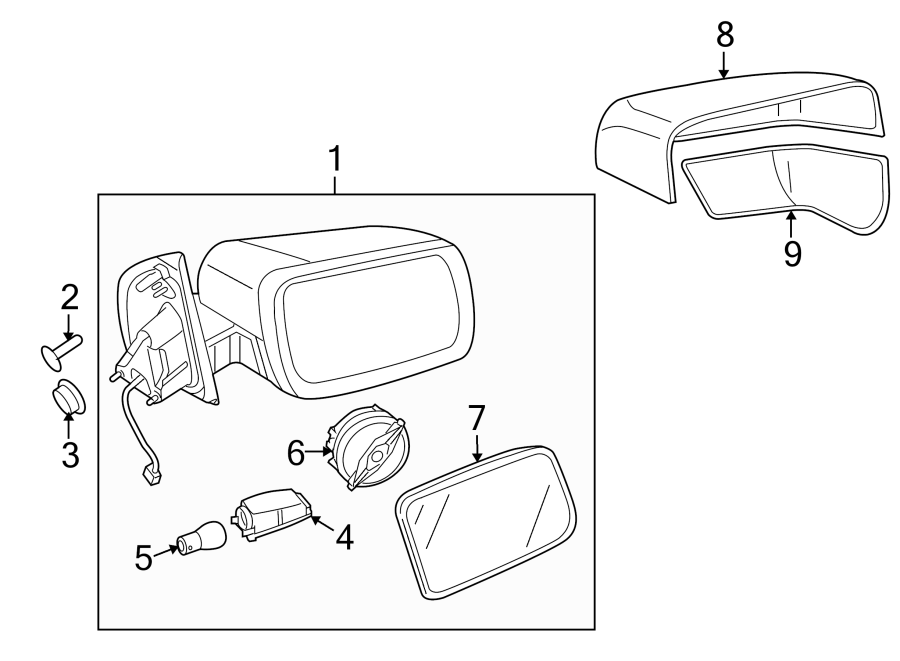 Diagram FRONT DOOR. OUTSIDE MIRRORS. for your Land Rover