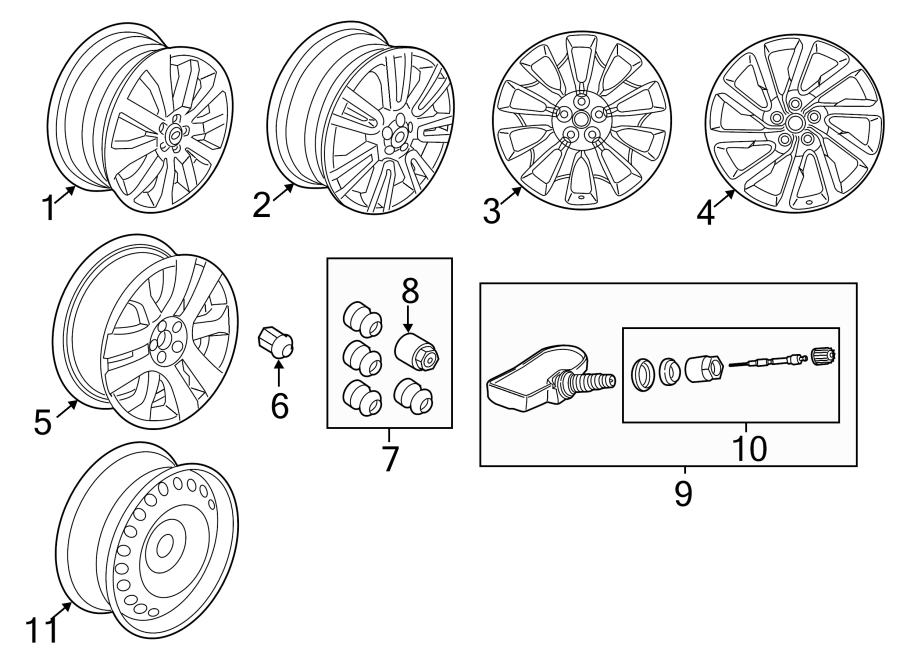 Diagram WHEELS. for your 2023 Land Rover Range Rover 3.0L 6 cylinder PLUG-IN HYBRID EV-GAS (PHEV) A/T SE Sport Utility 