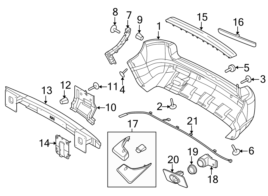 Diagram REAR BUMPER. BUMPER & COMPONENTS. for your 2010 Land Rover LR2   