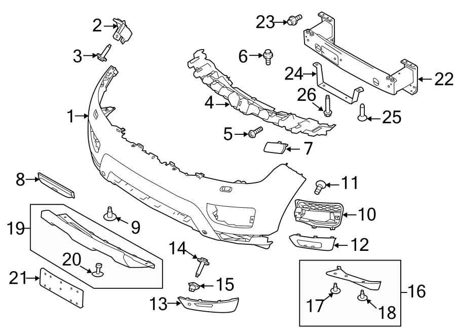 Diagram Front bumper. Bumper & components. for your Land Rover Range Rover Sport  