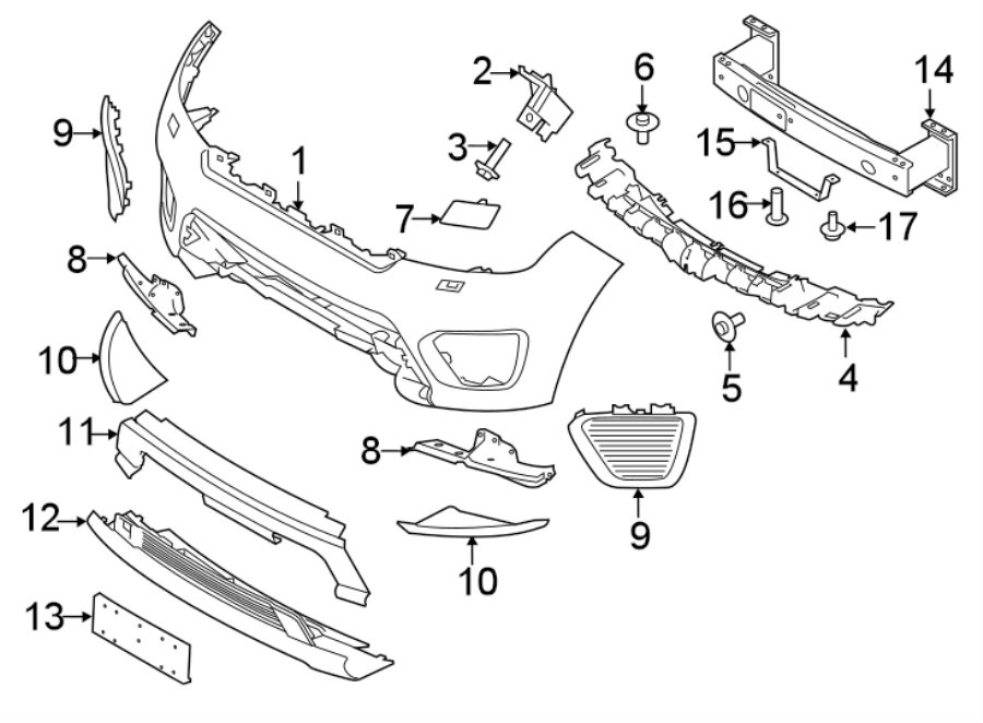 Diagram FRONT BUMPER. BUMPER & COMPONENTS. for your 2007 Land Rover Range Rover Sport   